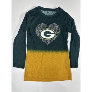 Nfl Green Bay Packers Girls Long Sleeve T Shirt Size 10/12 Graphic Heart Design